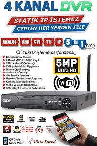 4 Kanal 5mp 2k Ultra Hd H265 Dvr Kayıt Cihazı - Yüz Tanıma - Wıfı - Araç Ve Insan Algılama ürün fotoğrafı