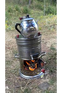 Tek Musluklu Paslanmaz Krom Odunlu Semaver 4 Litre - Demlik 1 Litre (NET) ürün fotoğrafı