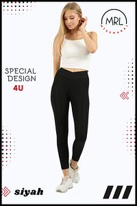 Kadın Siyah Yüksek Bel Çapraz Kemer Detaylı Tayt Mevsimlik Toparlayıcı Bilek Boy Cross Waist 1011 ürün fotoğrafı