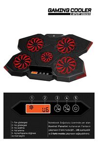 Fnc-5255b Gp5 E-sport Design 5 Fanlı Ledli Lcd Kontrol Panelli 15-17" Pro Standlı Notebook Soğutucu ürün fotoğrafı