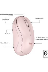M240 Sessiz Kompakt Kablosuz Bluetooth Mouse - Pembe ürün fotoğrafı