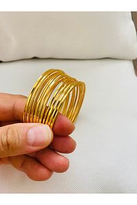 3 Lü Ajda Bilezik Tırtıklı Altın Kaplama Paslanmaz Kararmaz Kadın Bileklik Garantili ürün fotoğrafı