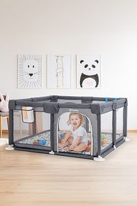 Playard Güvenli Bebek Ve Çocuk Oyun Alanı Oyun Parkı 120x120 Oyun Matı Topları Ve ,yataklı Gri ürün fotoğrafı