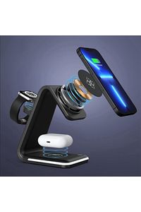 3in1 15w Iphone Airpods Watch Kablosuz Şarj Standı Rgb Ledli B17 ürün fotoğrafı