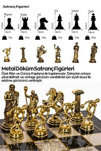 Metal Satranç Takımı | 25cm Mermer Desenli Satranç Tahtası | Mitolojik Tanrı Figürlü Discus Olimpik ürün fotoğrafı