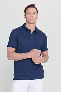 Erkek Çekmeyen Pamuklu Kumaş Slim Fit Dar Kesim Lacivert Kıvrılmaz Polo Yaka Tişört ürün fotoğrafı