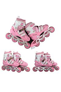 Pembe Işıklı Teker Ayarlanabilir Çocuk Alıştırma Paten 2 Fonksiyon Çakarlı Kask Dizlik Set ürün fotoğrafı