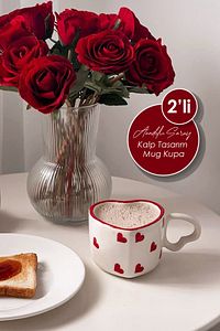 2'li El Yapımı Seramik Kalp Tasarım Mug Kupa Fincan Handmade El Yapımı Mug Fincan Kupa Kahve Kupası ürün fotoğrafı