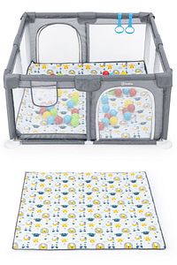 Playard Güvenli Bebek Ve Çocuk Oyun Alanı Oyun Parkı 120x120 Oyun Matı Topları Ve ,yataklı Gri ürün fotoğrafı