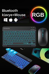 RGB Işıklı Kablosuz Bluetooth Klavye Mouse Seti Ultra Slim Tablet Telefon Windows Uyumlu ürün fotoğrafı