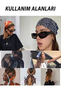 13943 Etnik Desenli Safran Bandana Fular ürün fotoğrafı