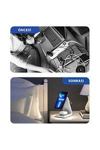 3in1 15w Iphone Airpods Watch Kablosuz Şarj Standı Rgb Ledli B17 ürün fotoğrafı