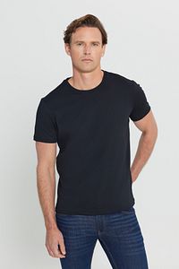 Erkek Siyah %100 Pamuk Slim Fit Dar Kesim Bisiklet Yaka Basic Tişört ürün fotoğrafı