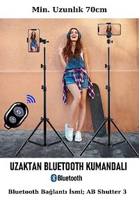Bluetooth Kumandalı 210 Cm Tripod Telefon Tutuculu Selfie Çubuğu Telefon, Kamera Ve Lamba Tripodu ürün fotoğrafı