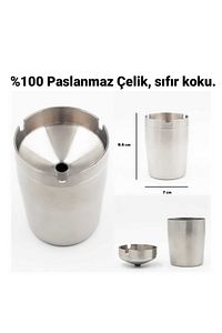 Plastiksiz Paslanmaz Çelik Oto Küllük, 7x9 Cm Kül Tablası ürün fotoğrafı