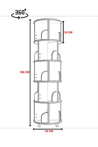 360° Mdflam Dekoratif Döner Kitaplık- 5 Katlı/20 Raflı - Meşe ürün fotoğrafı