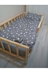 Yatak 120x200 Doğal Ahşap Çocuk Yatak Karyola ürün fotoğrafı