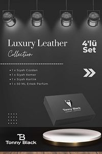 Orijinal Erkek 4'lü Hediye Kutulu Luxury Serisi Damat Hediyelik Deri Kemer Cüzdan Kartlık Parfüm Set ürün fotoğrafı
