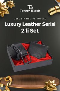 Orijinal Erkek Özel Hediye Kutulu 2'li Set Luxury Serisi Damat Hediyelik Şık Deri Kemer Cüzdan Seti ürün fotoğrafı