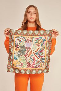 13943 Etnik Desenli Safran Bandana Fular ürün fotoğrafı