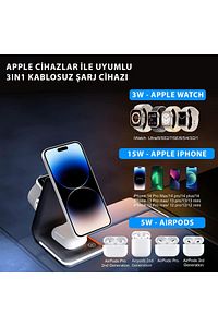 3in1 15w Iphone Airpods Watch Kablosuz Şarj Standı Rgb Ledli B17 ürün fotoğrafı
