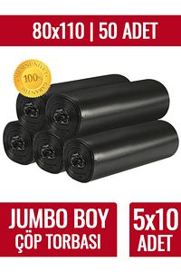 Çöp Torbası Jumbo Boy 10’lu 5 Rulo 300 gr Ultra Kalın 80x110 Çöp Taşıma Taşınma Nakliye Poşeti ürün fotoğrafı
