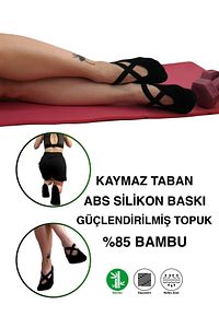 2 Çift Bambu Siyah Kaymaz Taban Silikon Baskılı Yoga Fitness Pilates Ve Aktivite Kadın Çorabı ürün fotoğrafı