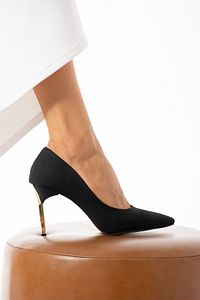 Stiletto Siyah Kadın Topuklu Ayakkabı Konforlu Vegan Deri Günlük Ve Özel Gün ürün fotoğrafı