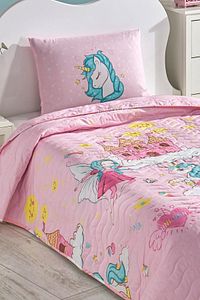 Kapitone Yatak Örtüsü Seti Tek Kişilik Unicorn Dreams Pembe ürün fotoğrafı