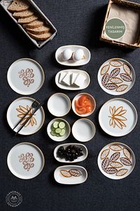 14 Parça 6 Kişilik Handmade Kahve Yaprak Kahvaltı Takımı - Lüx Kahvaltılık Sunum Seti ürün fotoğrafı