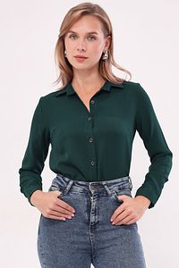 Kadın Koyu Yeşil Uzun Kollu Düz Gömlek ARM-18Y001176 ürün fotoğrafı