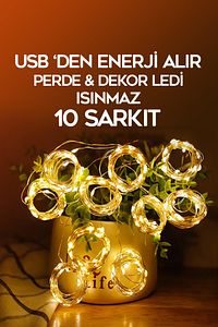 Sl-1034- 300 Ledli 10 Saçaklı Sarı Led Kumandalı 8 Modlu Perde Led Peri Mutfak Işık Dekoratif Lamba ürün fotoğrafı