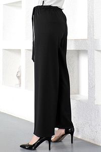 Beli Lastikli Bol Paça Pantolon Tsd230109 Siyah ürün fotoğrafı