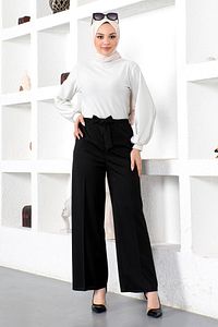 Beli Lastikli Bol Paça Pantolon Tsd230109 Siyah ürün fotoğrafı