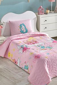 Kapitone Yatak Örtüsü Seti Tek Kişilik Unicorn Dreams Pembe ürün fotoğrafı