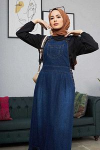 2263-denim Salopet Etek Fırfırlı Lacivert ürün fotoğrafı