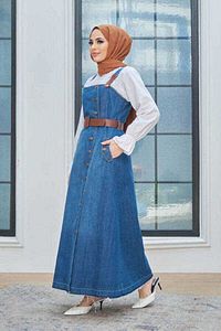 2260- Denim Salopet Etek Koyu Mavi ürün fotoğrafı