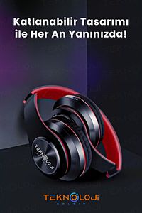 Kablosuz Kulaklık Bluetooth Mikrofonlu Kulaküstü Kulaklık Led Işıklı Katlanabilir Kırmızı ürün fotoğrafı