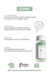 Gözenek Sıkılaştırıcı Arındırıcı Canlandırıcı Peeling Etkili Glow Tonik Glycolic Acid %5 200 ml ürün fotoğrafı