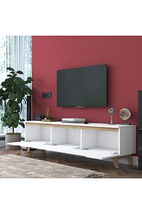 Rani D1 Tv Ünitesi Modern Ayaklı Tv Sehpası 180 Cm Beyaz - Sepet Ceviz ürün fotoğrafı