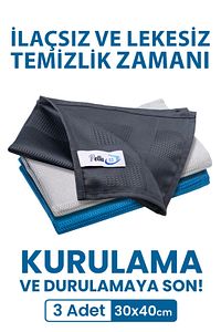 Classic 3'lü Mikrofiber Temizlik Bezi, Cam, Araba Silme Bezi, Mutfak, Fiber Temizleme Bezi, 40x30 Cm ürün fotoğrafı