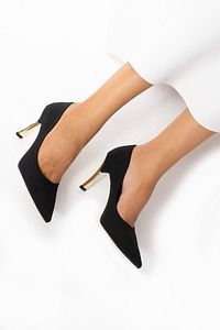Stiletto Siyah Kadın Topuklu Ayakkabı Konforlu Vegan Deri Günlük Ve Özel Gün ürün fotoğrafı