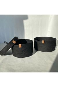 Siyah Ikili Tek Kapaklı Kutu Set, Dekoratif Kutu Set, Saklama Kabı, Banyo Aksesuarı ürün fotoğrafı