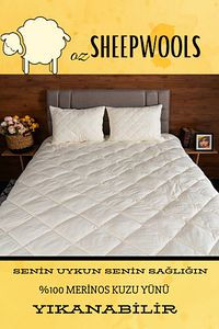 Yün Yorgan Tek Kişilik Yün Yorgan %100 Merinos Kuzu Yünü %100 Pamuk Kumaş Yıkanabilir Organik Doğal ürün fotoğrafı