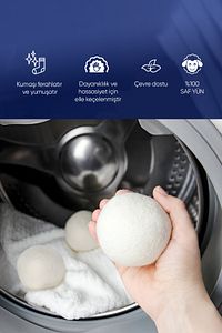 Clean 3 Adet Çamaşır Yün Keçe Kurutma Topu + 30ml Esans Koku Hediye - Doğal ve Çevre Dostu ürün fotoğrafı