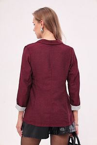 Kadın Bordo Kol İçi Çizgili Tek Düğmeli Ceket ARM-22K001122 ürün fotoğrafı