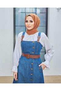 2260- Denim Salopet Etek Koyu Mavi ürün fotoğrafı