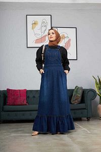 2263-denim Salopet Etek Fırfırlı Lacivert ürün fotoğrafı