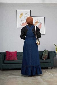 2263-denim Salopet Etek Fırfırlı Lacivert ürün fotoğrafı