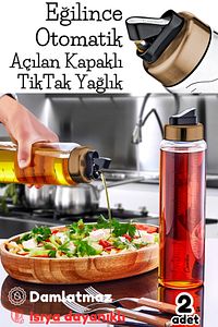 2 Adet (ISIYA DAYANIKLI) Cam Yağlık 1000 ml Damlatmaz Yağlık Bakır Tik Tak Kapaklı ürün fotoğrafı